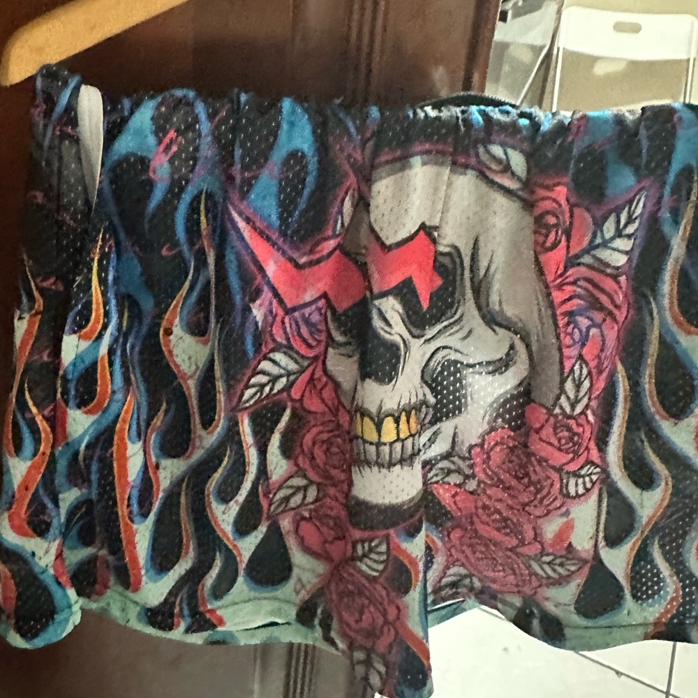 PSD Men's Athletic Shorts with Skull and Flame Design